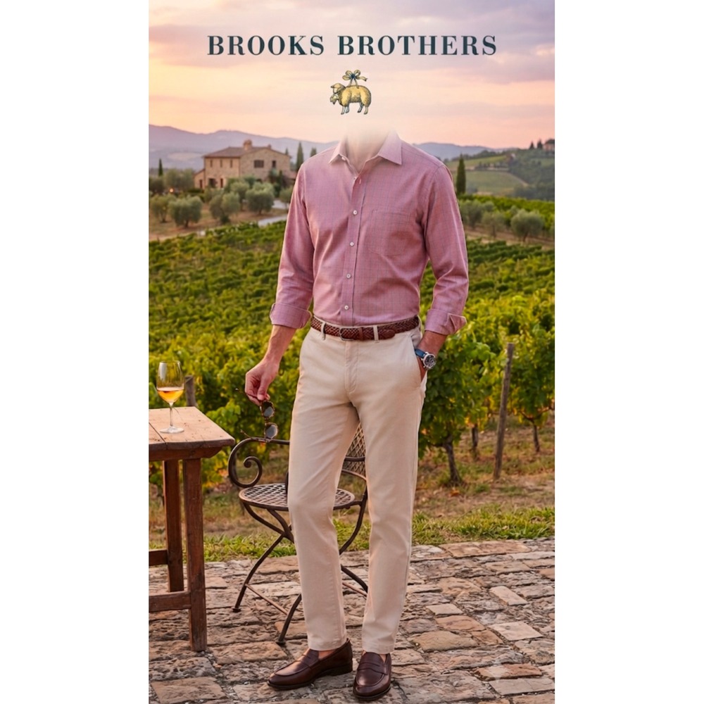 Brooks Brothers Non-Iron Classic Fit Shirt 15.5 33 Red Blue Windowpane Check